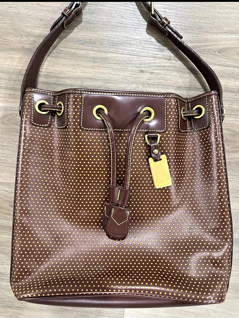 Dooney & Bourke Brown & Gold Polka Dot Shoulder Bag